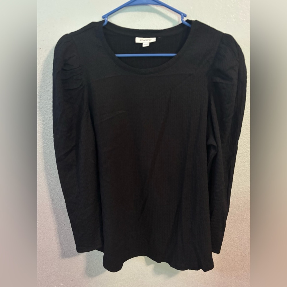NWT Chico's Black Textured Knit Romance Tee Size 2